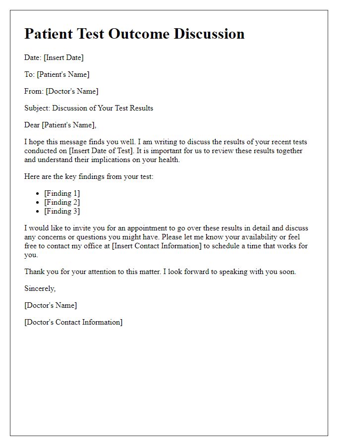 Letter template of patient test outcome discussion