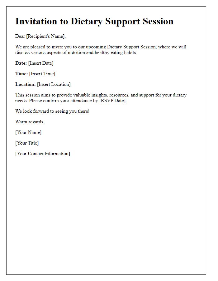 Letter template of dietary support session invitation