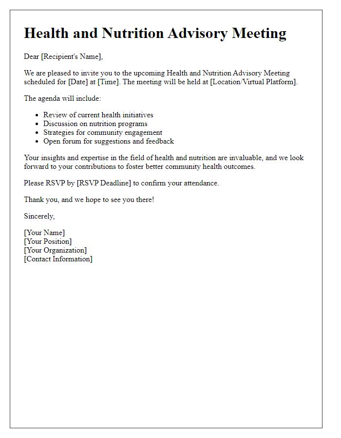 Letter template of health and nutrition advisory meeting