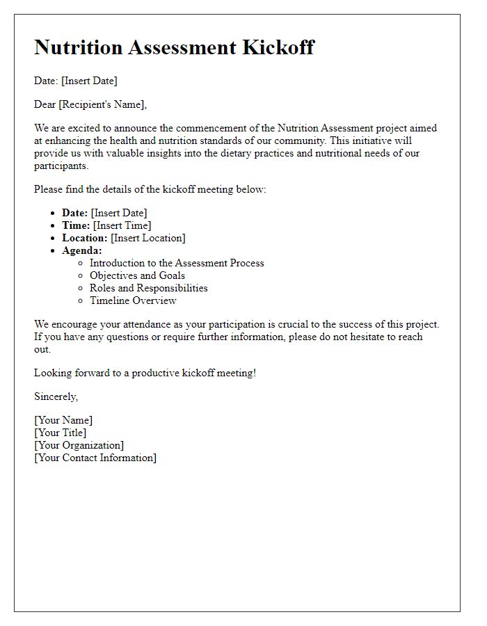 Letter template of nutrition assessment kickoff