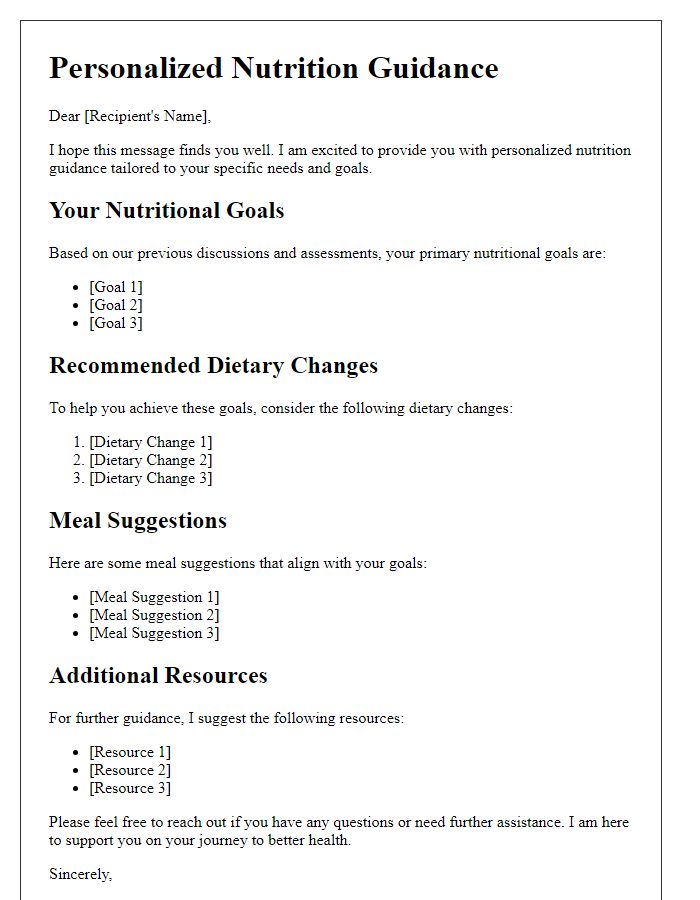 Letter template of personalized nutrition guidance