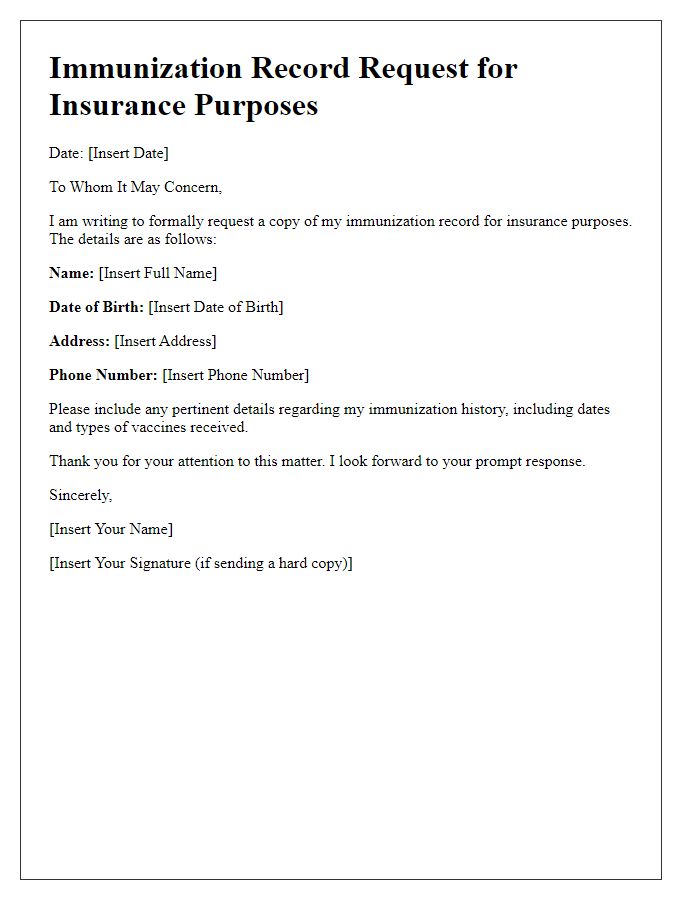 Letter template of Immunization Record Request for Insurance Purposes