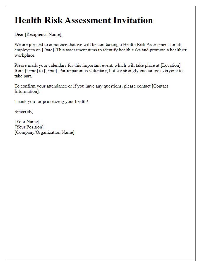 Letter template of Announcement for Health Risk Assessment Invitation