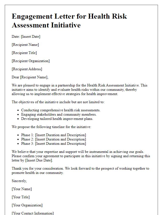 Letter template of Engagement for Health Risk Assessment Initiative