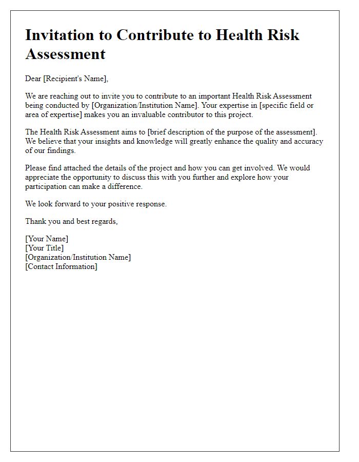 Letter template of Invitation to Contribute to Health Risk Assessment