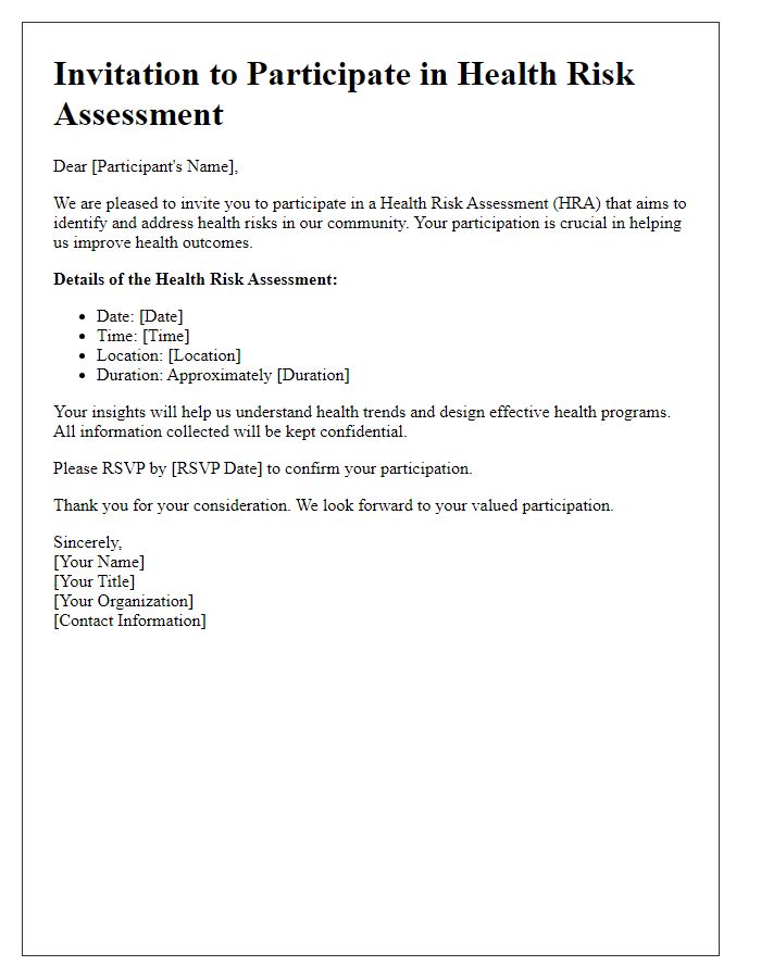 Letter template of Invitation for Health Risk Assessment Participation