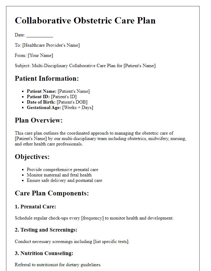 Letter template of collaborative obstetric care plan for multi-disciplinary teams