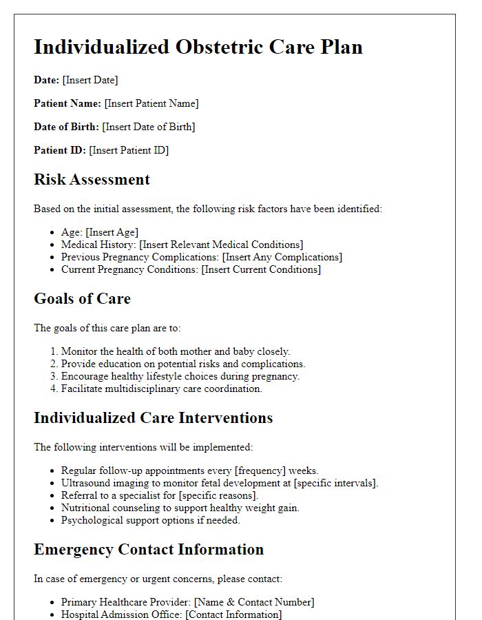 Letter template of individualized obstetric care plan for high-risk pregnancies