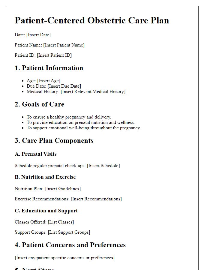 Letter template of patient-centered obstetric care plan for expectant mothers