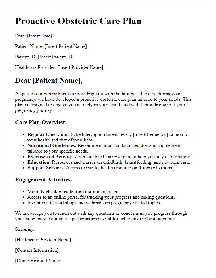 Letter template of proactive obstetric care plan for patient engagement