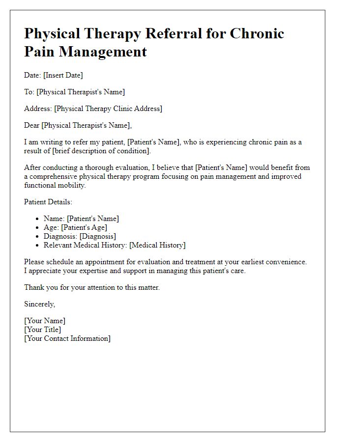 Letter template of physical therapy referral for chronic pain management