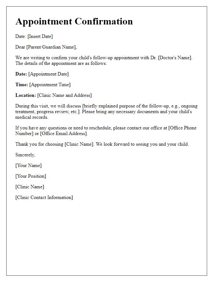 Letter template of pediatric follow-up appointment scheduling