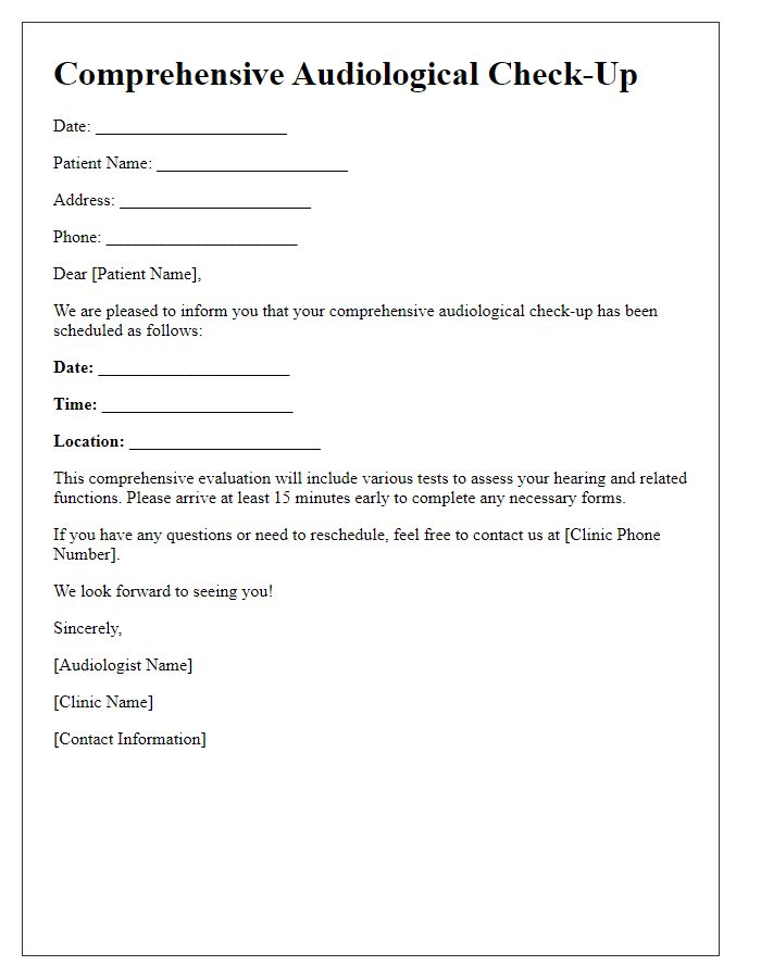 Letter template of Comprehensive Audiological Check-Up