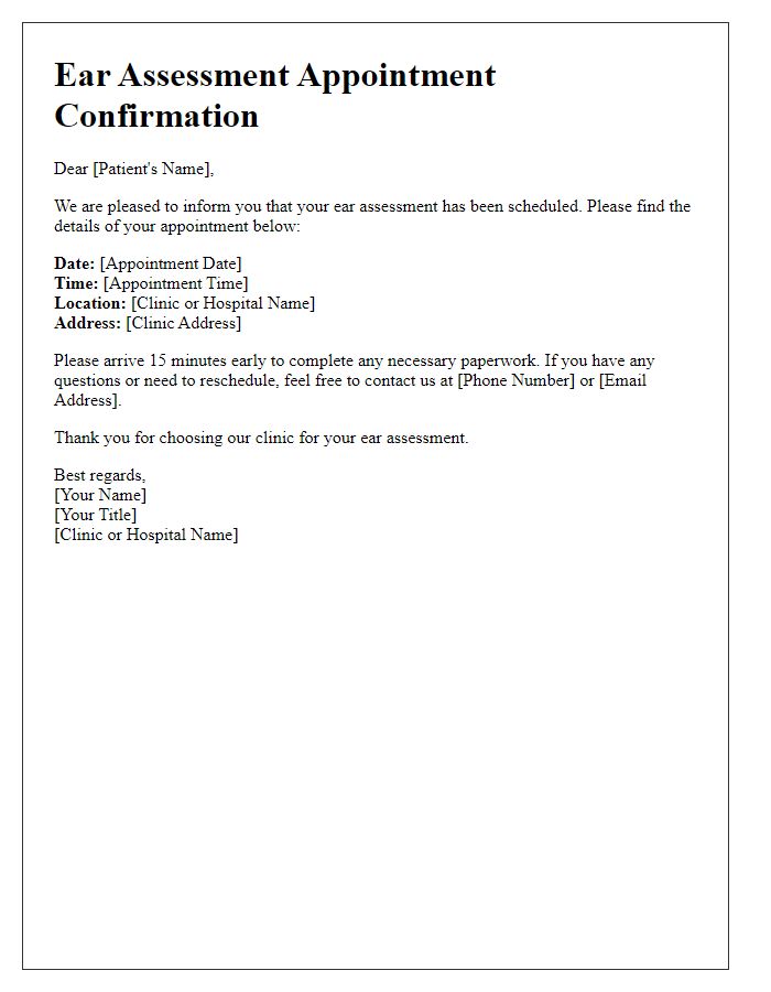 Letter template of Ear Assessment Scheduling