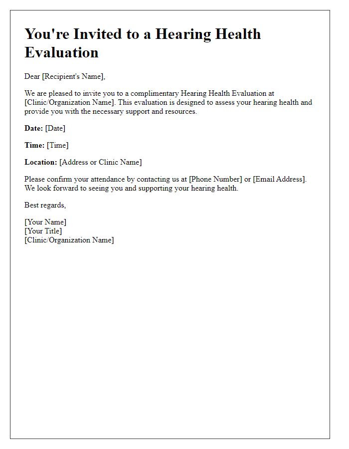 Letter template of Hearing Health Evaluation Invitation