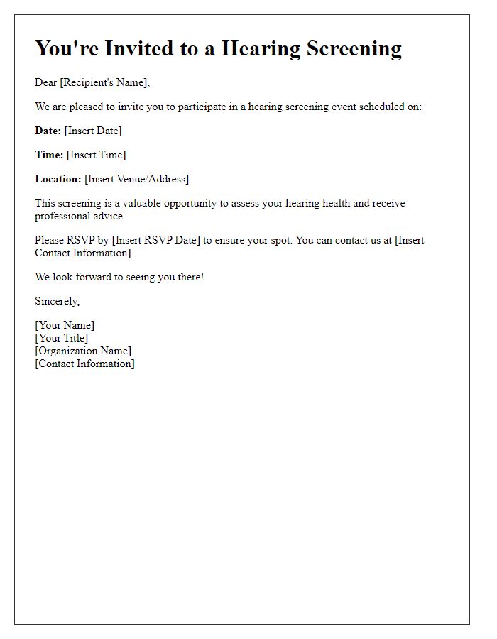 Letter template of Hearing Screening Invitation