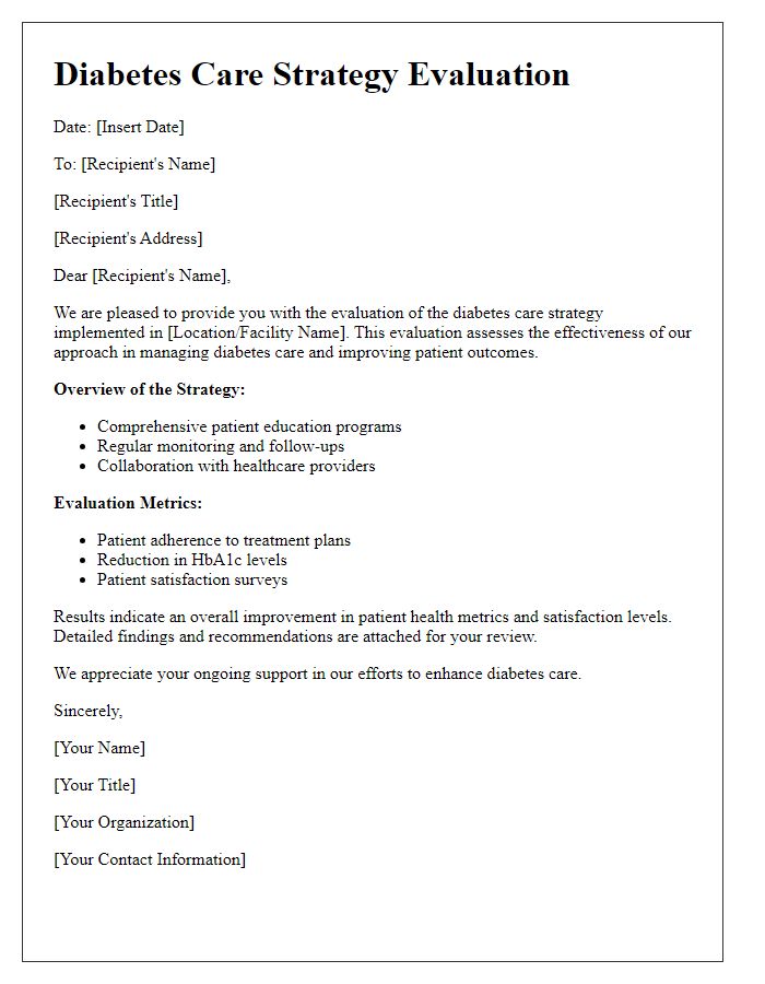 Letter template of diabetes care strategy evaluation