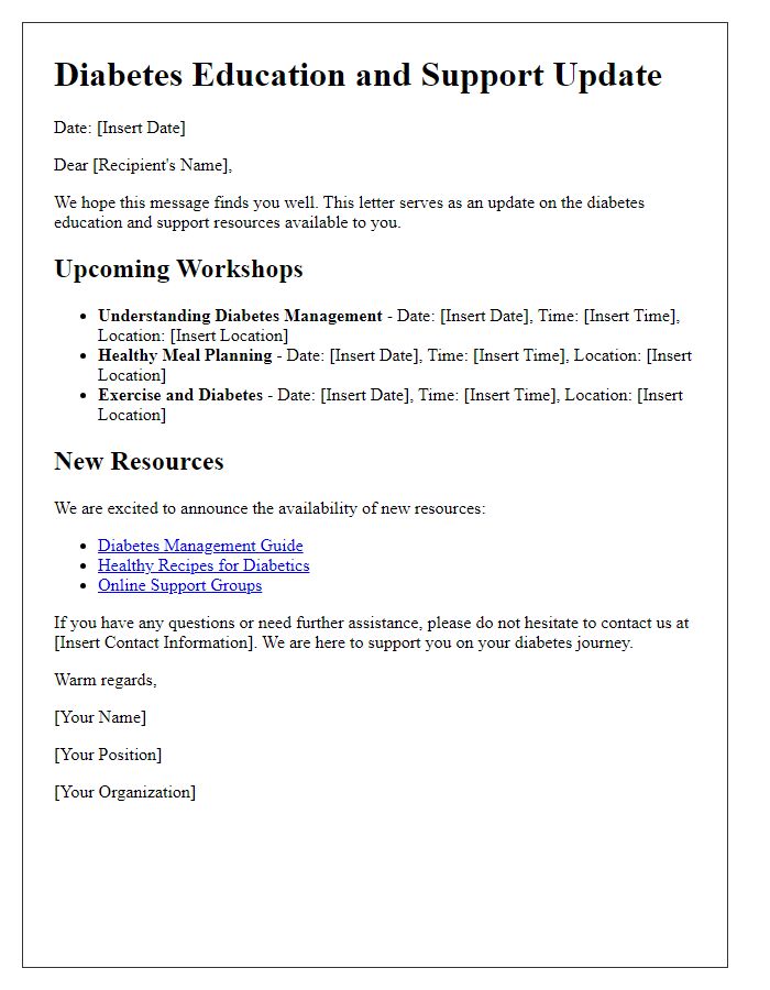 Letter template of diabetes education and support update
