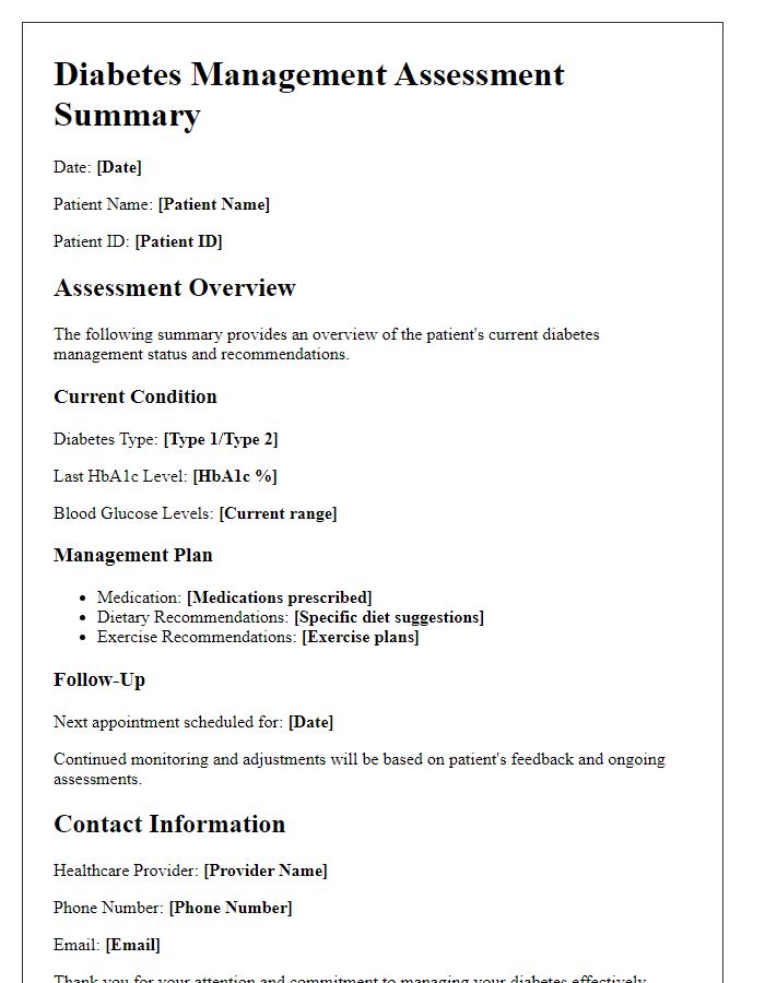 Letter template of diabetes management assessment summary