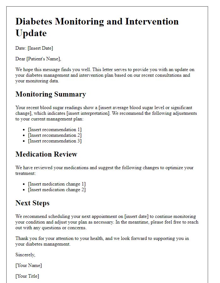 Letter template of diabetes monitoring and intervention update