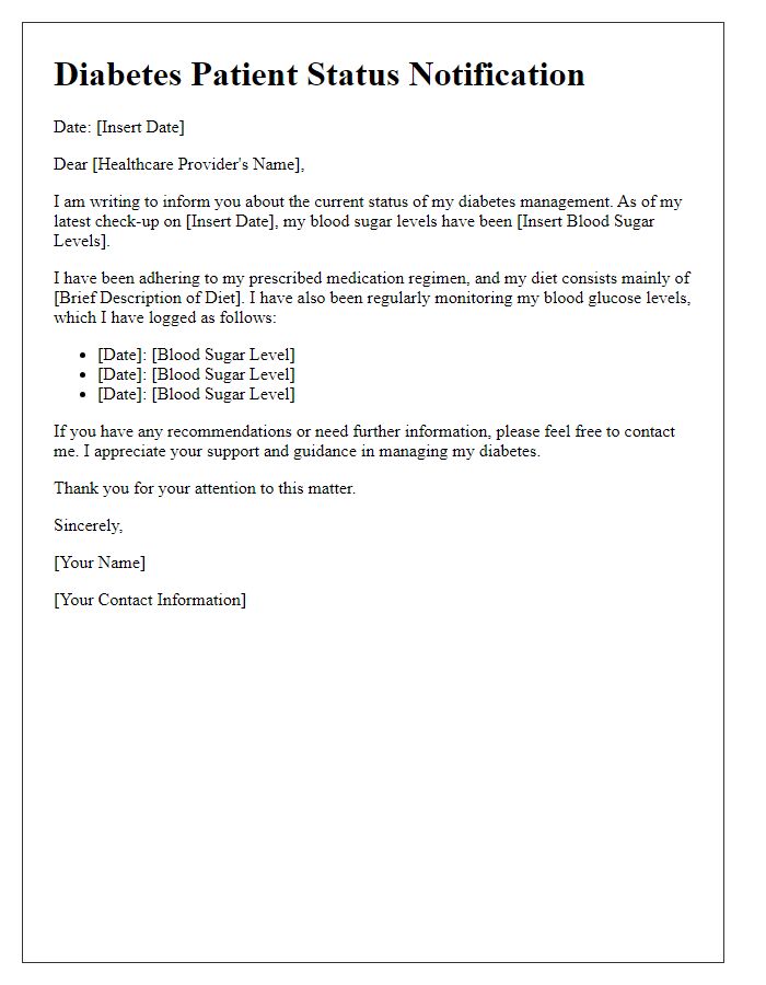 Letter template of diabetes patient status notification