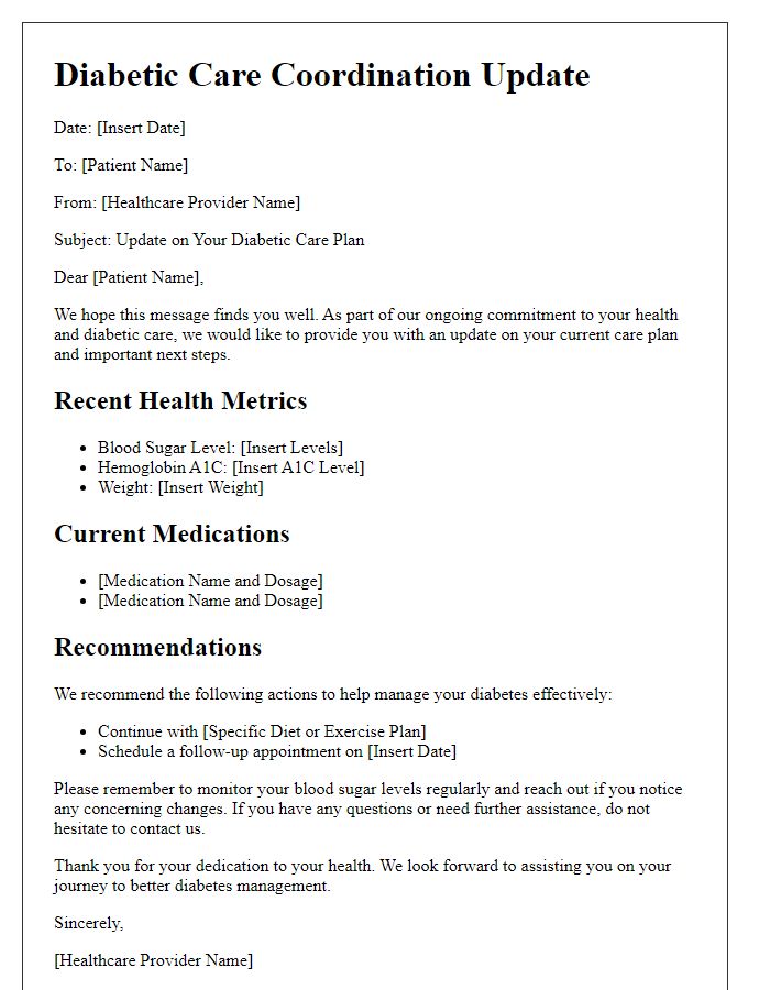 Letter template of diabetic care coordination update