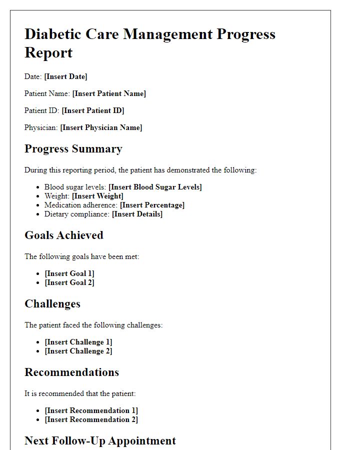 Letter template of diabetic care management progress report