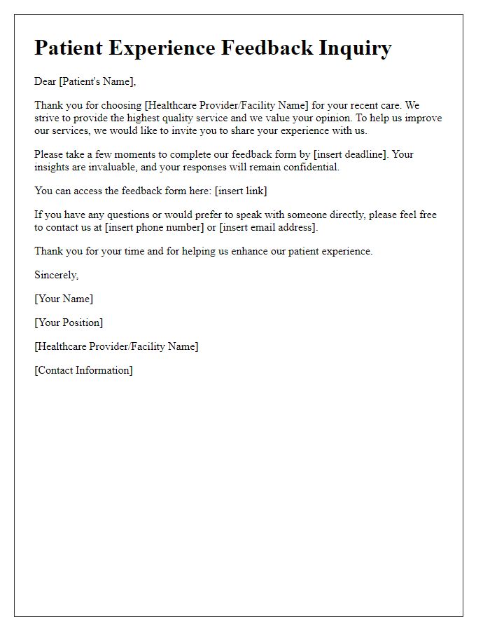 Letter template of patient experience feedback inquiry