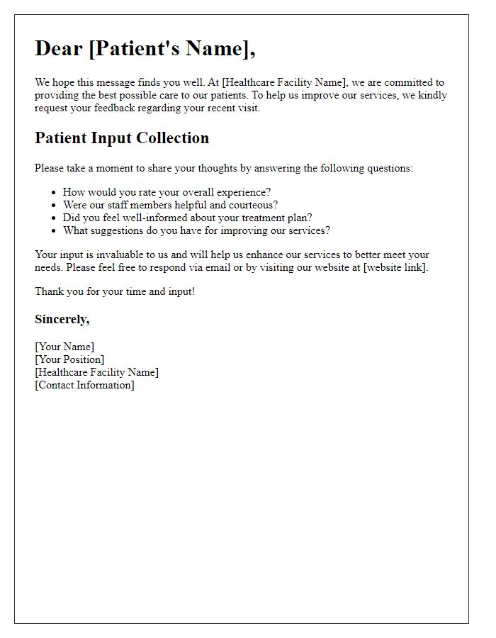 Letter template of patient input collection