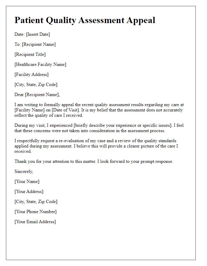 Letter template of patient quality assessment appeal