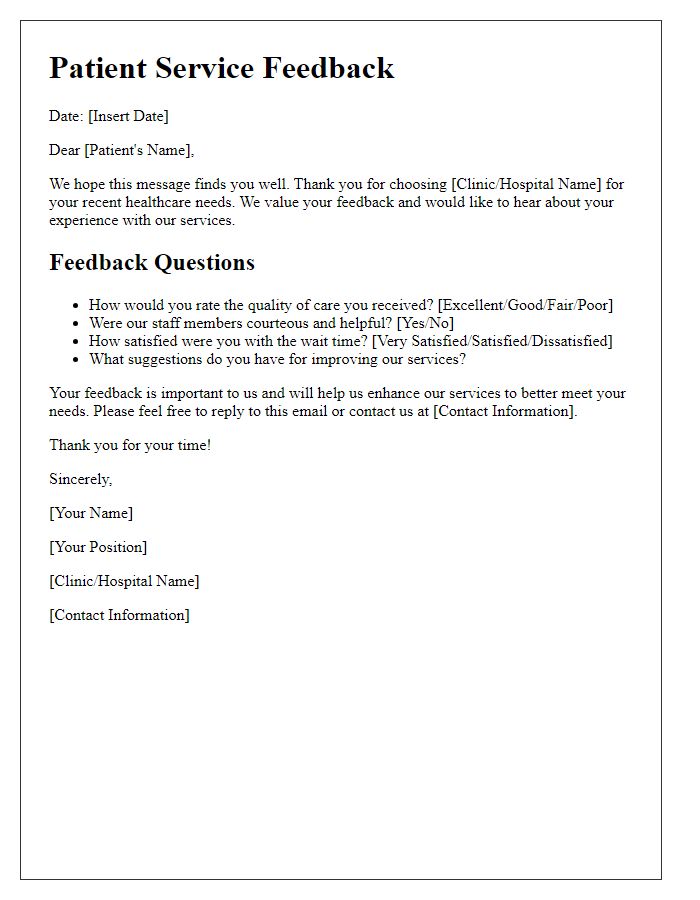 Letter template of patient service feedback approach