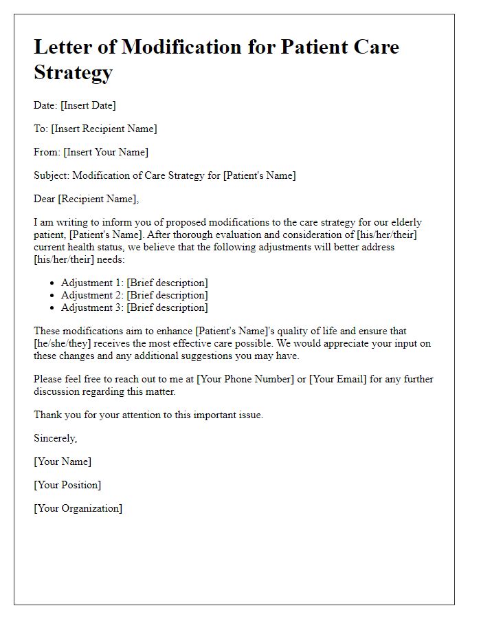 Letter template of elderly patient care strategy modification