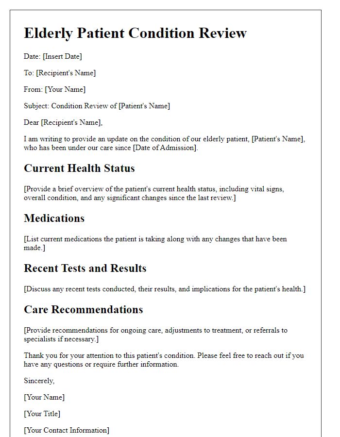 Letter template of elderly patient condition review