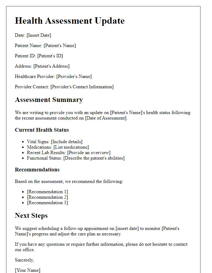 Letter template of elderly patient health assessment update