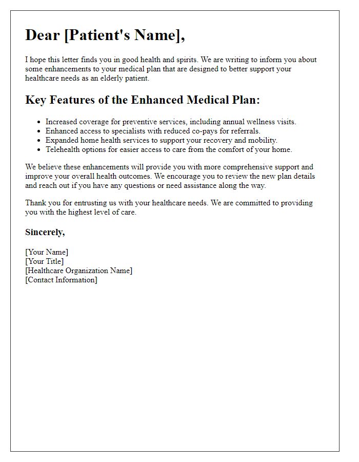 Letter template of elderly patient medical plan enhancement