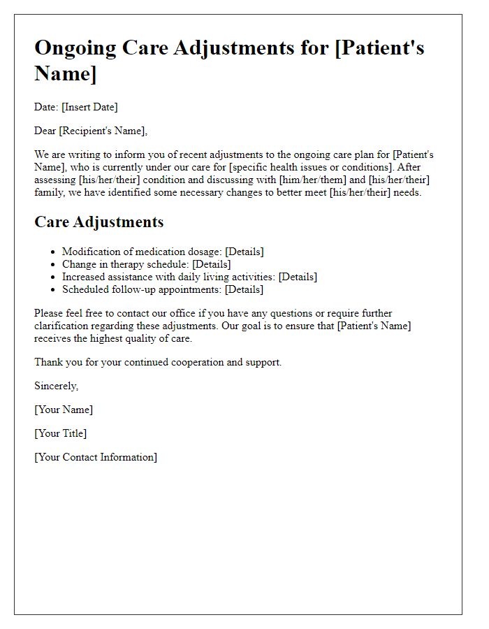 Letter template of elderly patient ongoing care adjustments