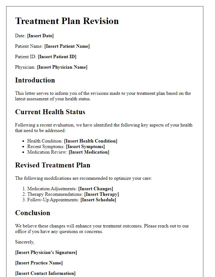 Letter template of elderly patient treatment plan revision