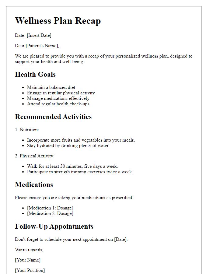 Letter template of elderly patient wellness plan recap