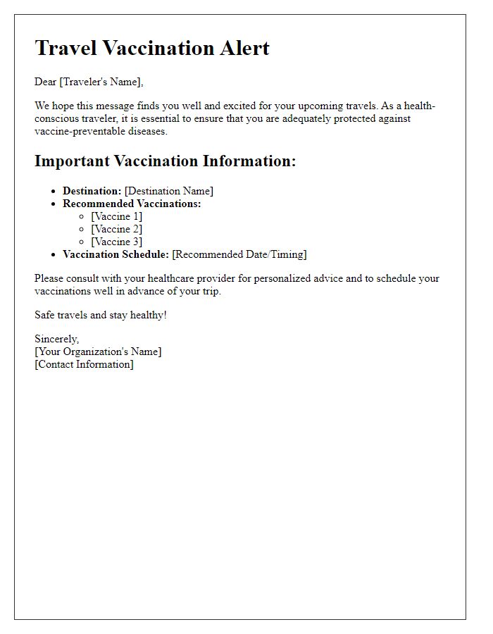 Letter template of travel vaccination alerts for health-conscious travelers.