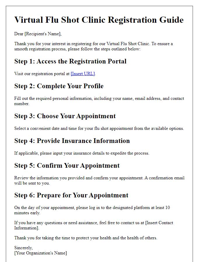 Letter template of virtual flu shot clinic registration guide