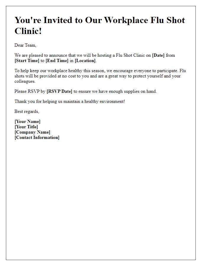 Letter template of workplace flu shot clinic invitation