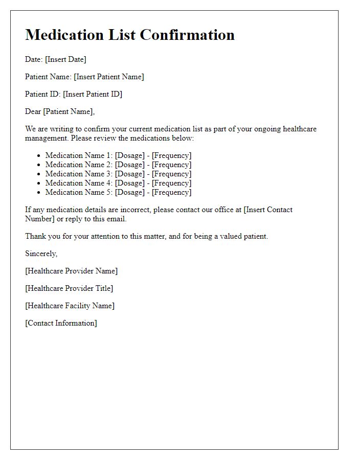 Letter template of healthcare provider medication list confirmation