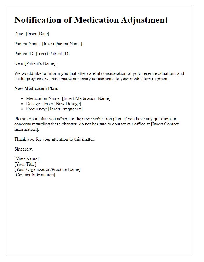 Letter template of notification for patient medication adjustments