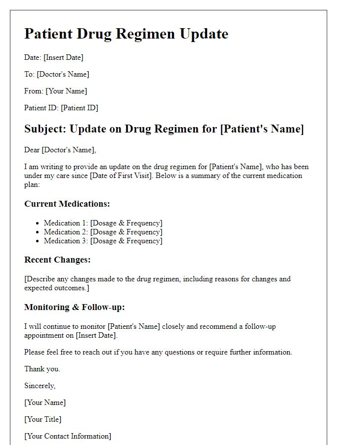 Letter template of patient drug regimen update