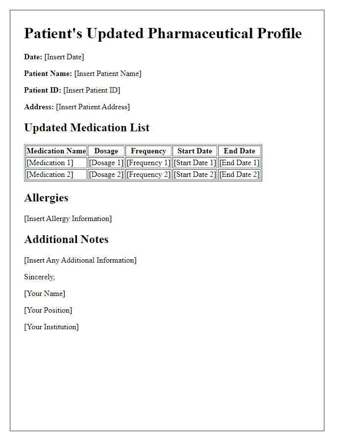 Letter template of patient's updated pharmaceutical profile