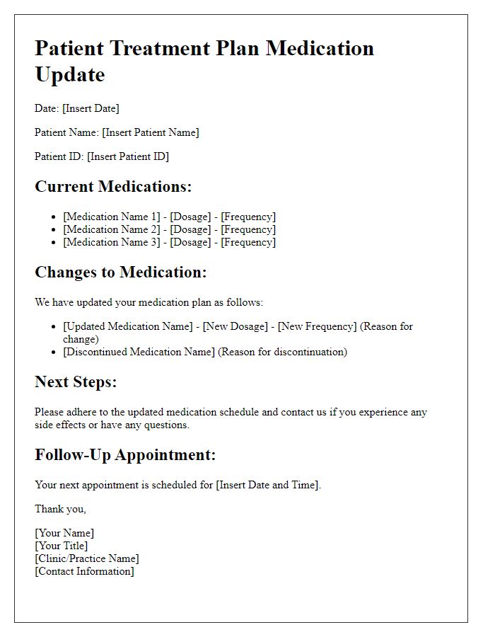 Letter template of patient treatment plan medication update