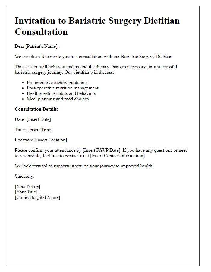 Letter template of bariatric surgery dietitian consultation invitation