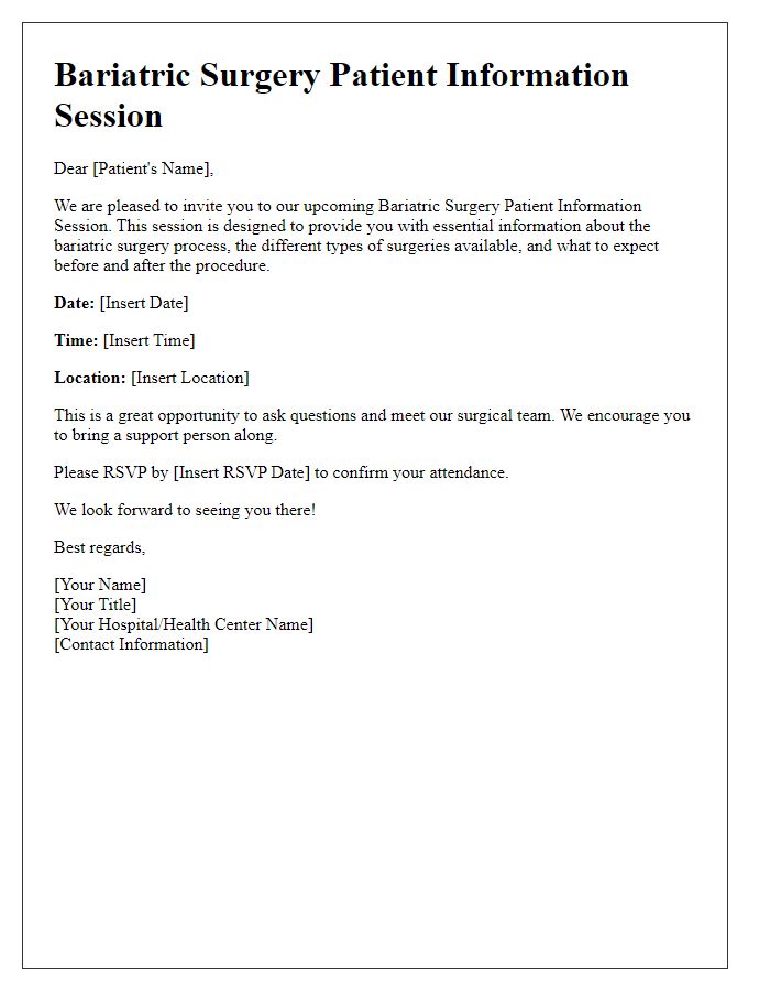 Letter template of bariatric surgery patient information session notice