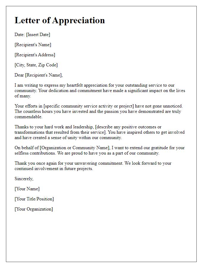 Letter template of appreciation for community service