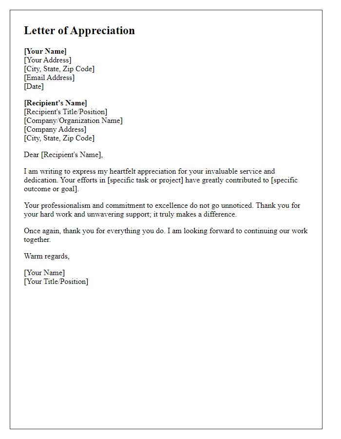 Letter template of appreciation for your invaluable service